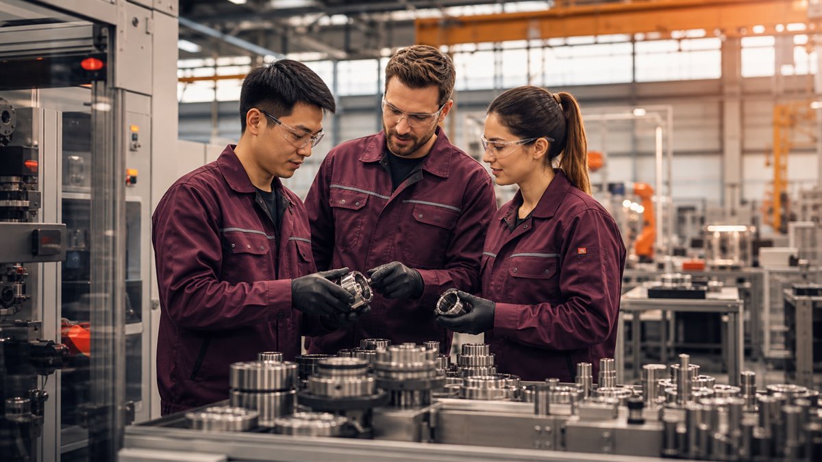 Asian industrial worker preparing equipment in a production setting