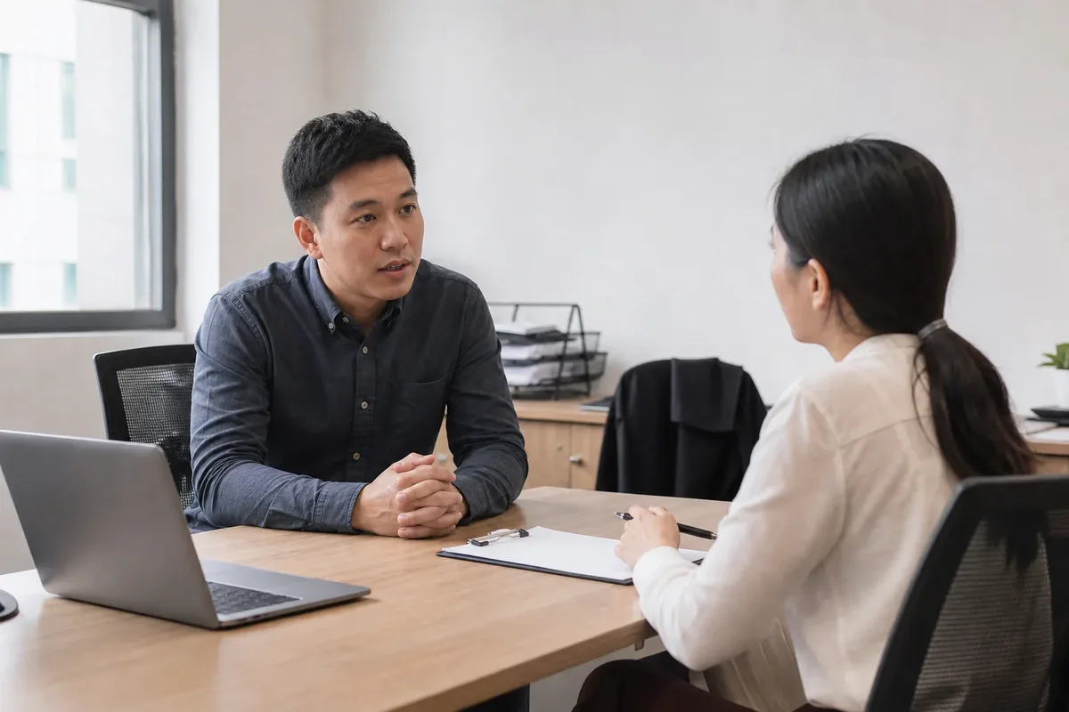 Candidate speaking with a recruiter during an interview