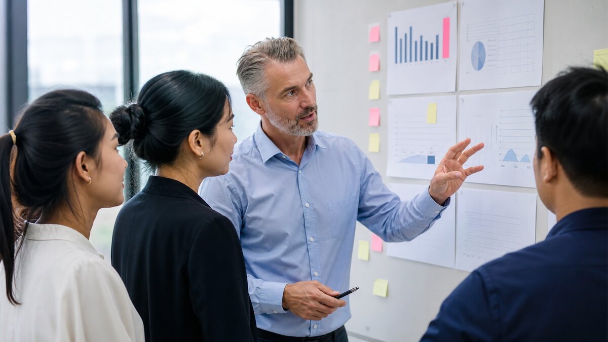 Recruitment coordinators reviewing workforce planning charts and labour-market signals